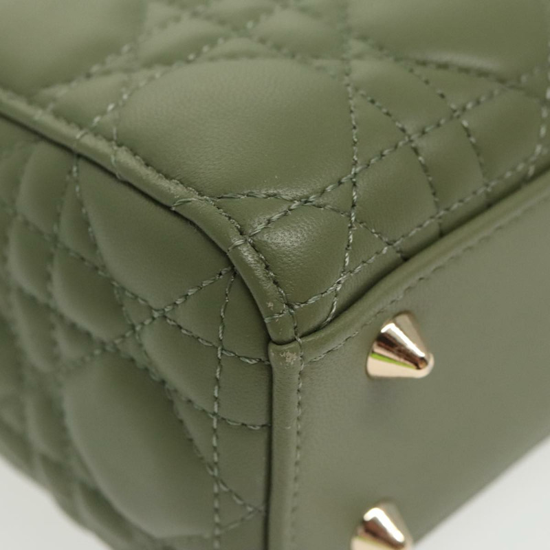 【日本直送】Christian Dior Canage 小號 Lady Dior 手袋,羊皮材質,兩用,綠色/金色,正品,貨號 101347SAM-16