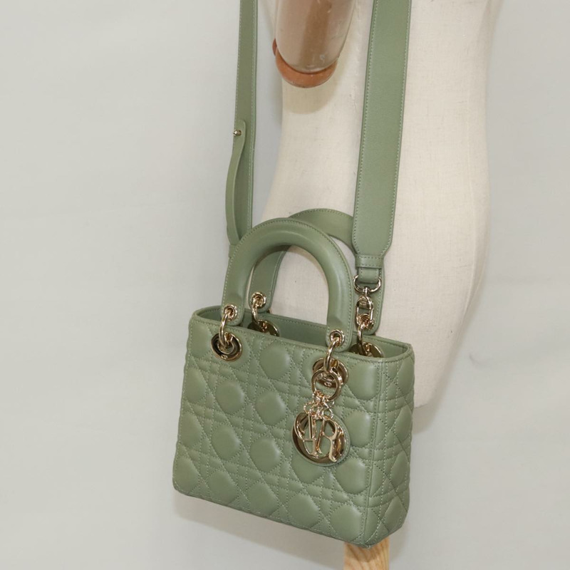 【日本直送】Christian Dior Canage 小號 Lady Dior 手袋,羊皮材質,兩用,綠色/金色,正品,貨號 101347SAM-31
