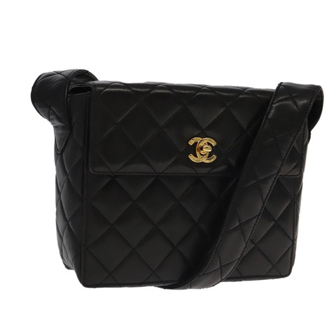 香奈兒 (CHANEL) Matelasse 羊皮單肩包，黑色，金色雙C標誌，正品編號 104998SAV
