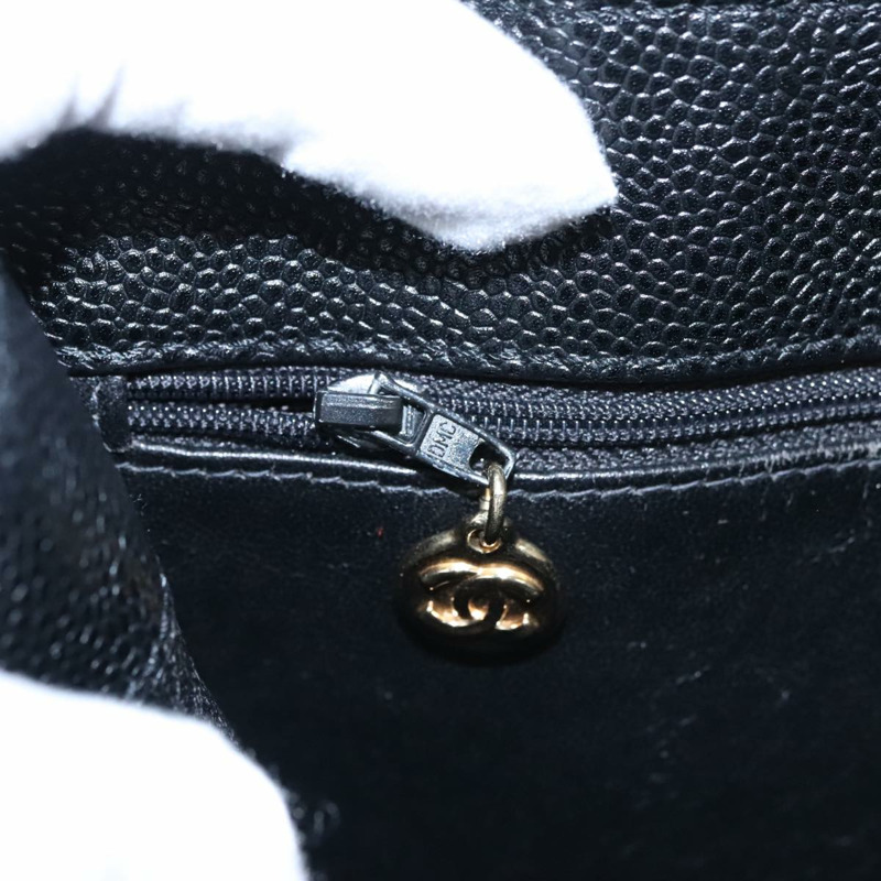 【日本直送】香奈兒 COCO 標誌手提包，魚子醬皮，黑色，金色 CC 標誌，正品編號 yk17238V-20