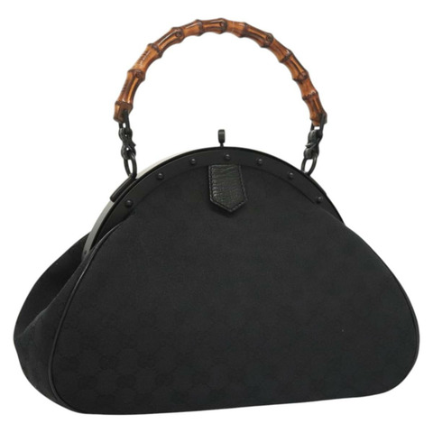 GUCCI GG帆布竹節按扣手提包 黑色 正品 119629V