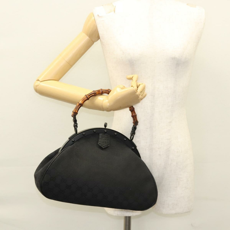 【日本直送】GUCCI GG帆布竹節按扣手提包 黑色 正品 119629V-22
