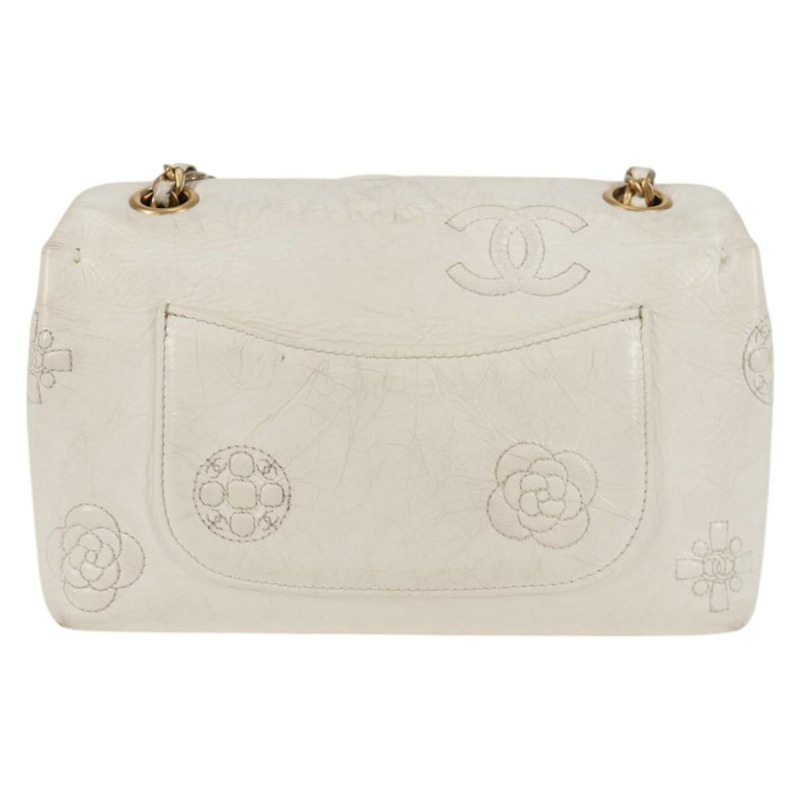 【日本直送】香奈兒鏈條肩背包 漆皮 白色 金色 CC 標誌 Auth 118910V-2