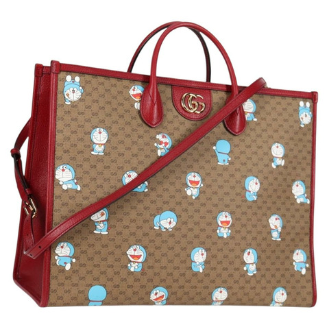 GUCCI Micro GG Supreme哆啦A夢手提包 PVC材質 兩用 棕金色 653952 正品 131782SAM