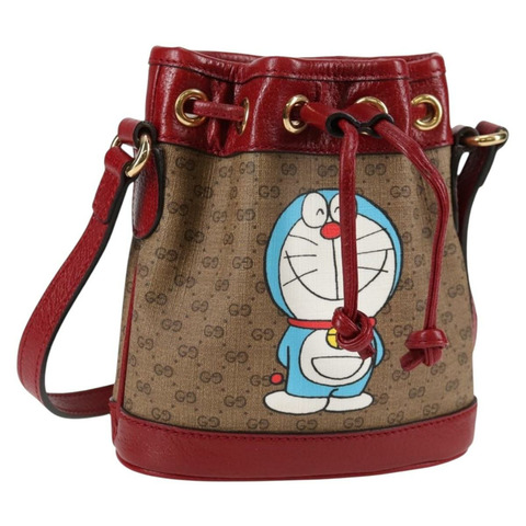 GUCCI Micro GG Supreme Doraemon 聯名款手提包 PVC 米色 金色 正品 132450SAM