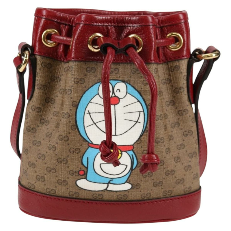 【日本直送】GUCCI Micro GG Supreme Doraemon 聯名款手提包 PVC 米色 金色 正品 132450SAM-12