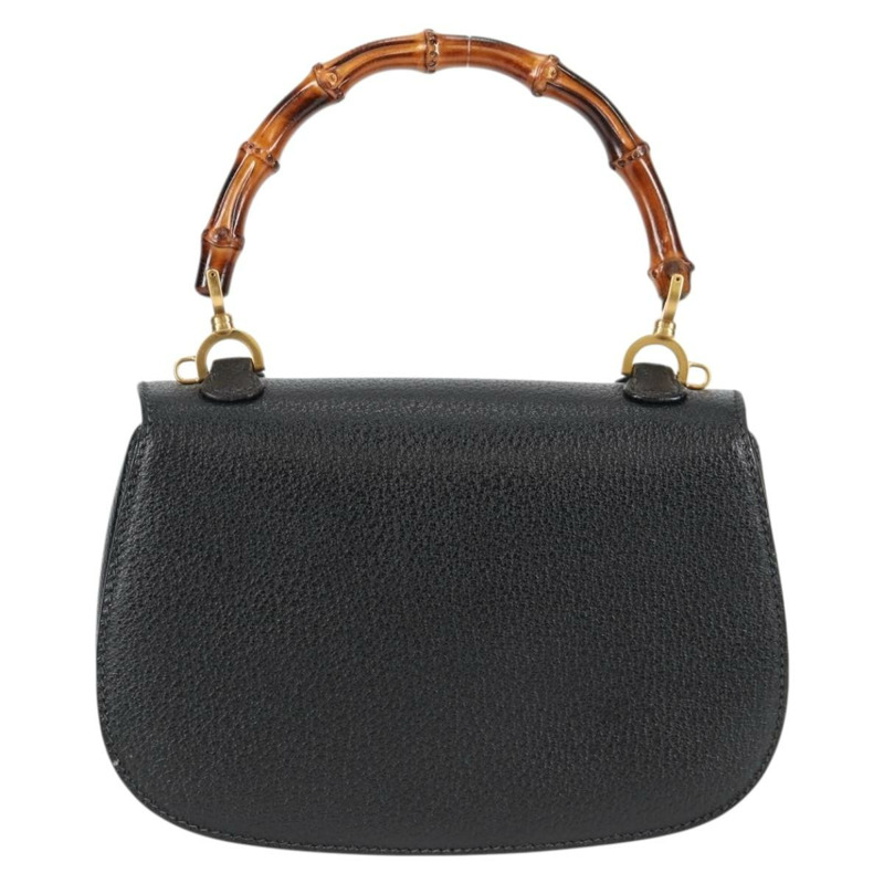 【日本直送】GUCCI 竹節手提包 皮革 黑色 金色 001 1781 1577 0 Auth 137706V-1