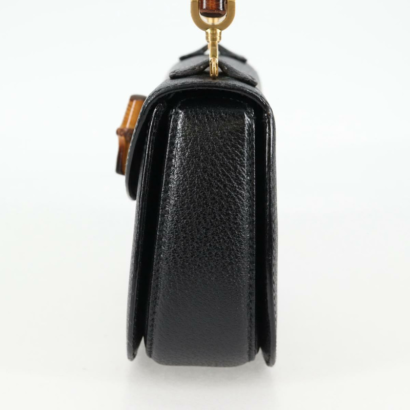 【日本直送】GUCCI 竹節手提包 皮革 黑色 金色 001 1781 1577 0 Auth 137706V-2