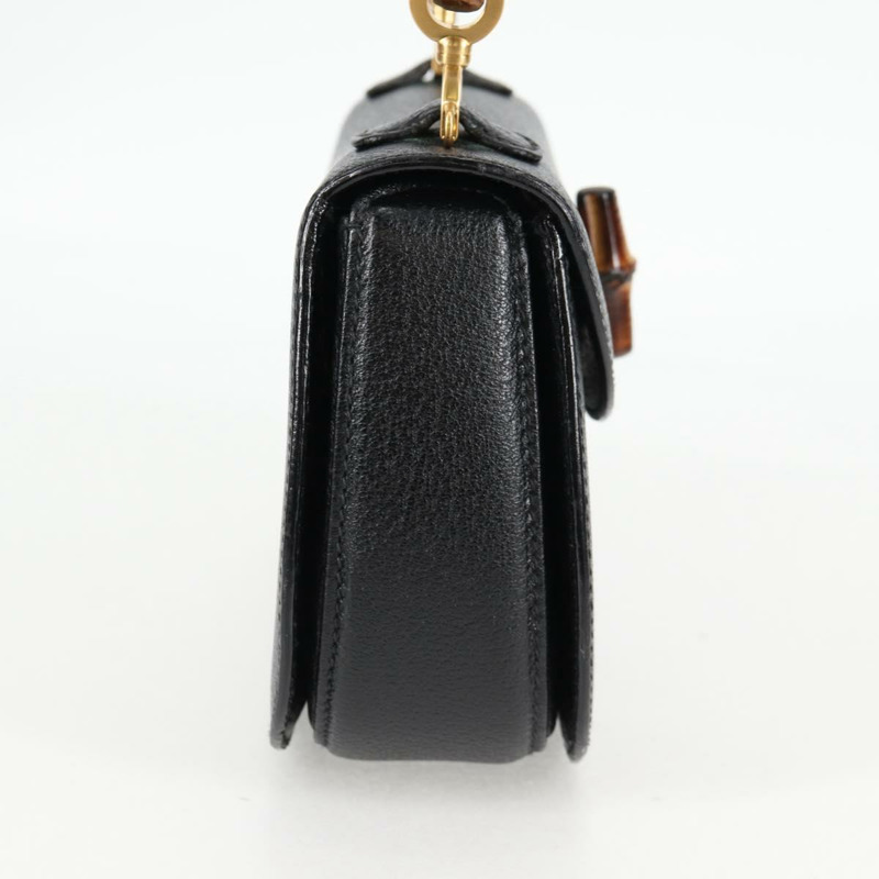 【日本直送】GUCCI 竹節手提包 皮革 黑色 金色 001 1781 1577 0 Auth 137706V-3