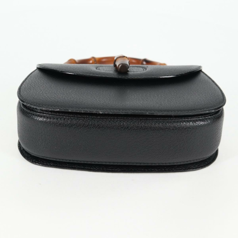 【日本直送】GUCCI 竹節手提包 皮革 黑色 金色 001 1781 1577 0 Auth 137706V-4