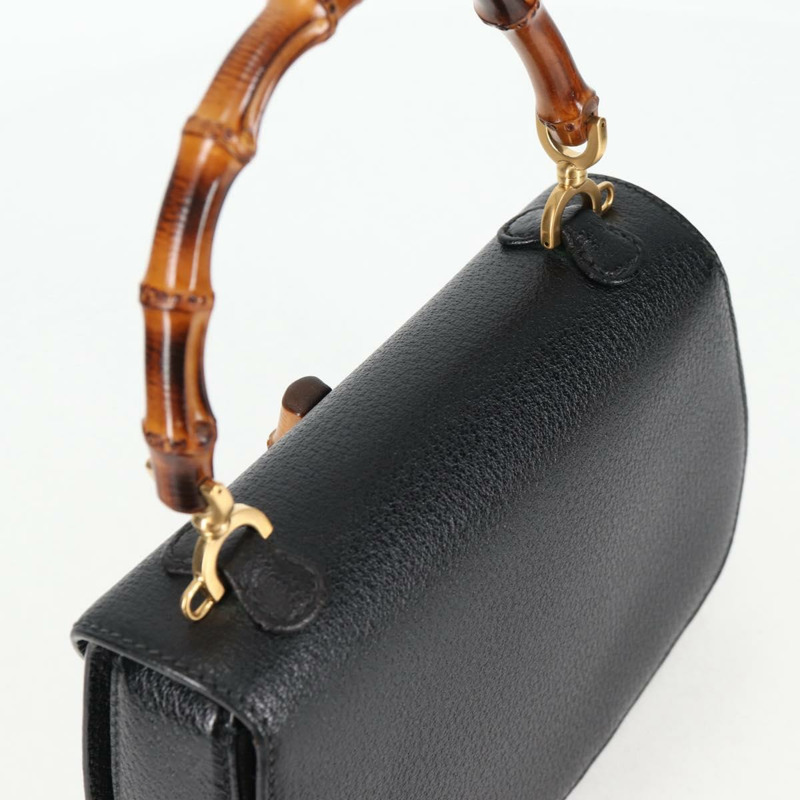 【日本直送】GUCCI 竹節手提包 皮革 黑色 金色 001 1781 1577 0 Auth 137706V-5