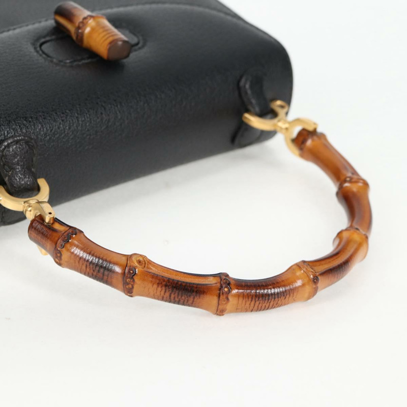 【日本直送】GUCCI 竹節手提包 皮革 黑色 金色 001 1781 1577 0 Auth 137706V-6