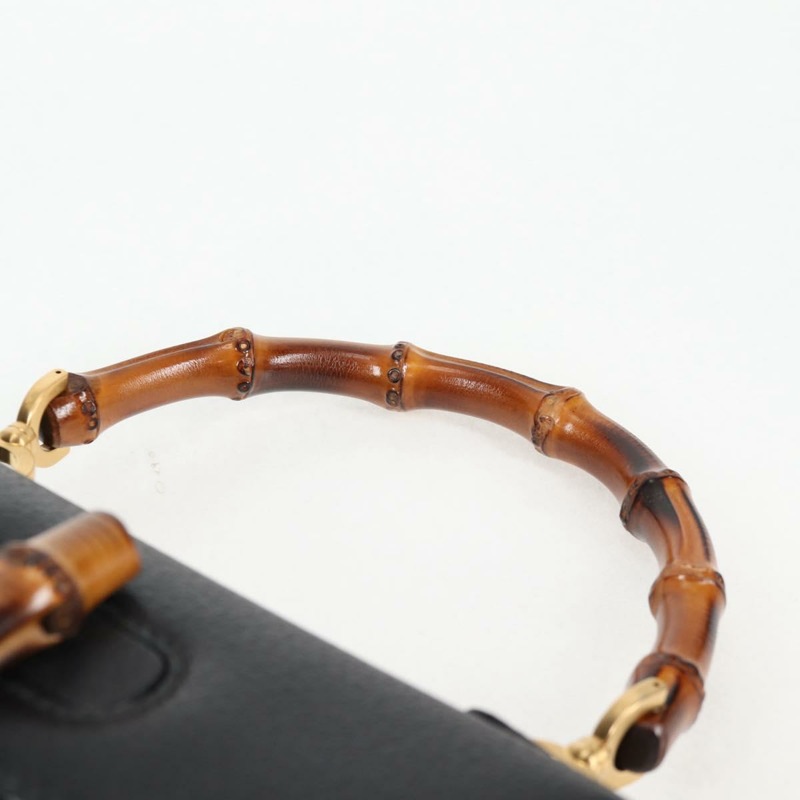 【日本直送】GUCCI 竹節手提包 皮革 黑色 金色 001 1781 1577 0 Auth 137706V-7