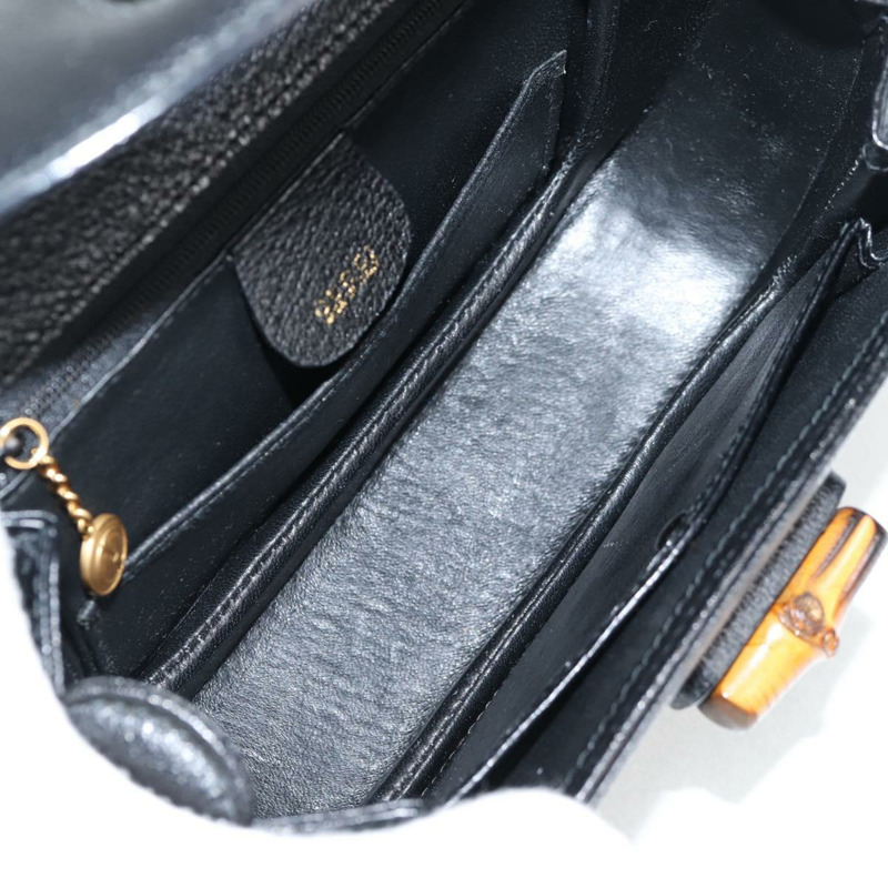 【日本直送】GUCCI 竹節手提包 皮革 黑色 金色 001 1781 1577 0 Auth 137706V-10