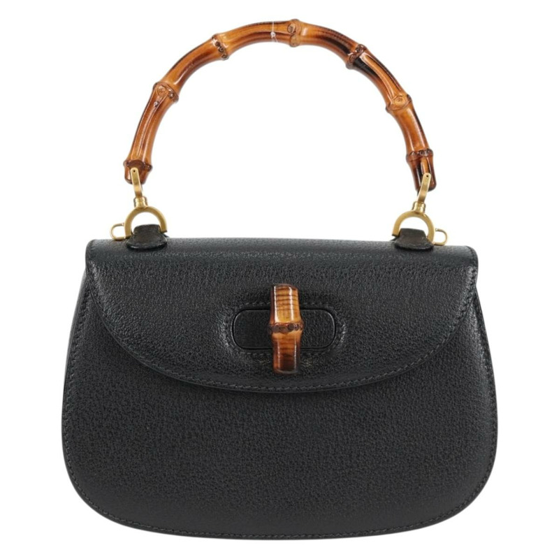【日本直送】GUCCI 竹節手提包 皮革 黑色 金色 001 1781 1577 0 Auth 137706V-12