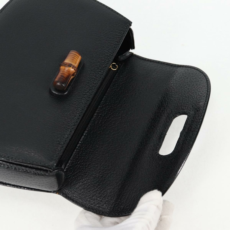 【日本直送】GUCCI 竹節手提包 皮革 黑色 金色 001 1781 1577 0 Auth 137706V-17