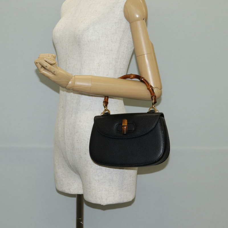 【日本直送】GUCCI 竹節手提包 皮革 黑色 金色 001 1781 1577 0 Auth 137706V-23