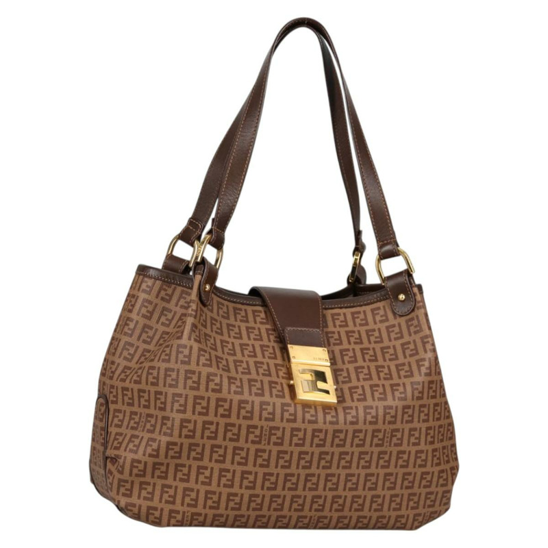 【日本直送】FENDI Zucchino帆布Mamma Baguette單肩包 PVC米色金色 正品 135115SAV-0