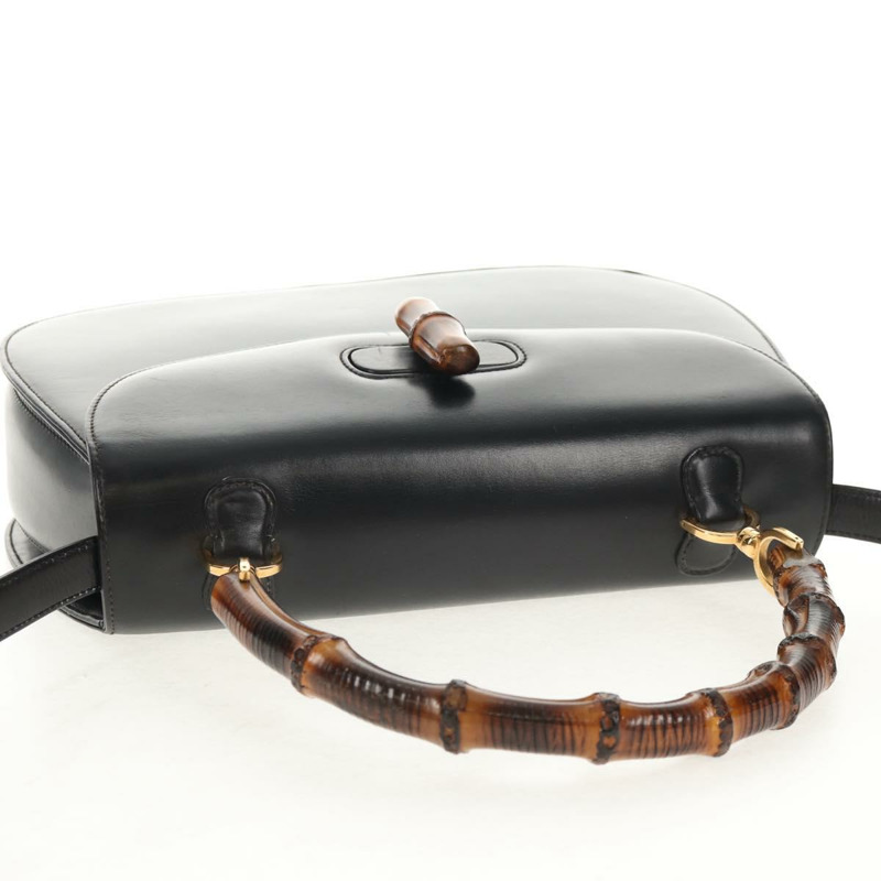 【日本直送】GUCCI 竹節手提包 皮革 兩用 黑色 金色 000 46 0063 正品 145923V-5