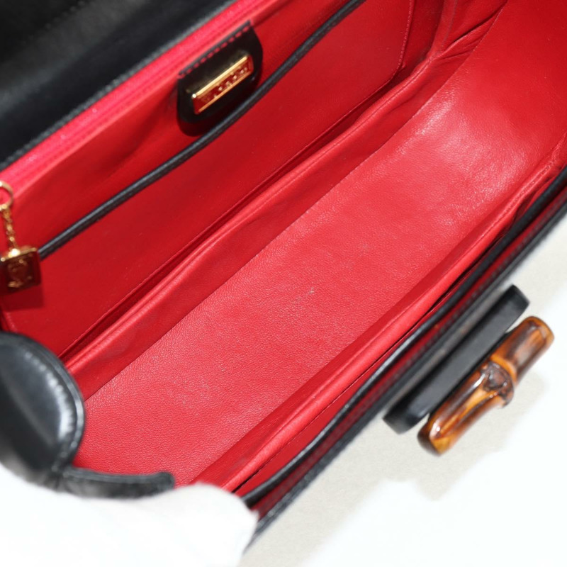 【日本直送】GUCCI 竹節手提包 皮革 兩用 黑色 金色 000 46 0063 正品 145923V-10