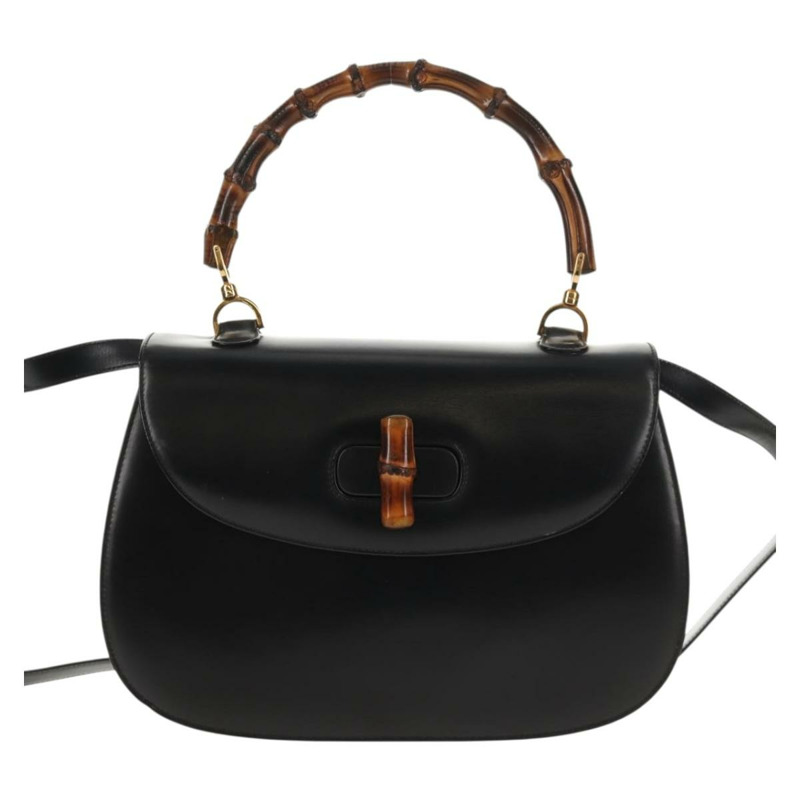 【日本直送】GUCCI 竹節手提包 皮革 兩用 黑色 金色 000 46 0063 正品 145923V-12