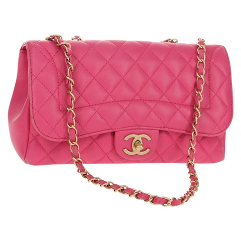 香奈兒 (CHANEL) 絎縫鏈條單肩包 羊皮 粉紅色 金 CC 標誌 正品 yk19844SAM