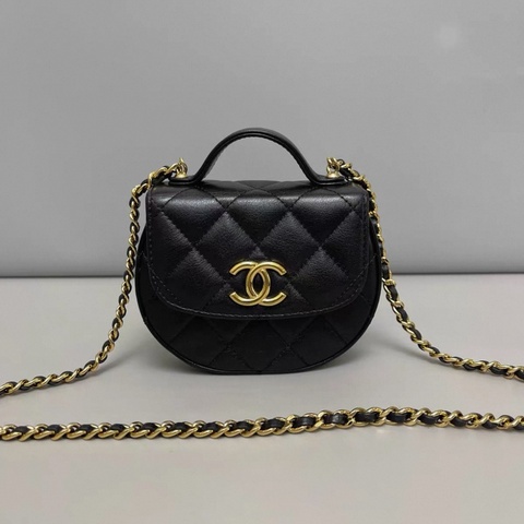Chanel香奈兒 黑金全皮mini元寶包 芯片