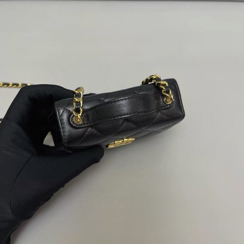 Chanel香奈兒 黑金全皮mini元寶包 芯片-5