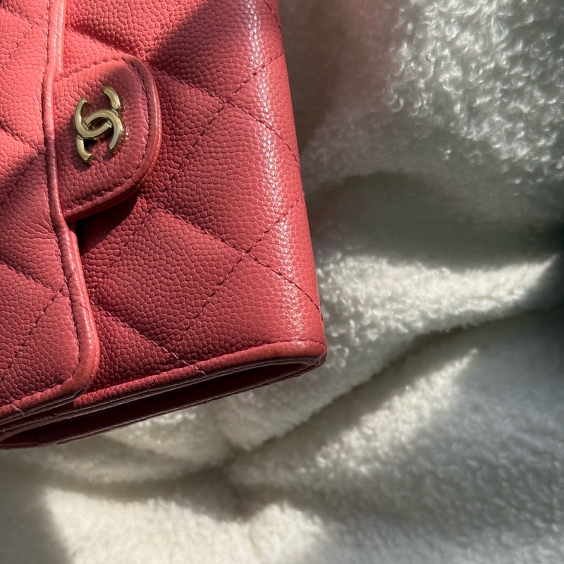 (上海購證🌹全配）香奈兒cf雙層荔枝零錢包 💕乾燥玫瑰粉-4