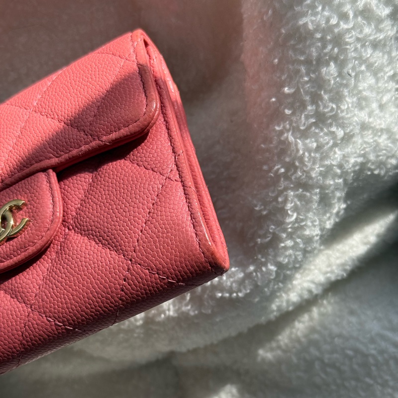 (上海購證🌹全配）香奈兒cf雙層荔枝零錢包 💕乾燥玫瑰粉-5