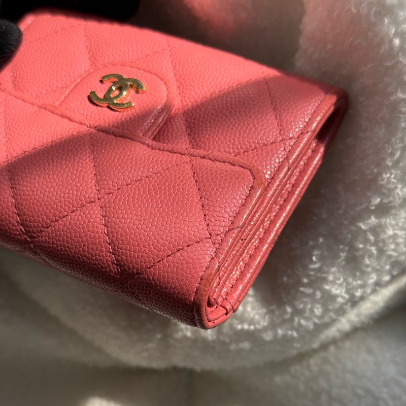 (上海購證🌹全配）香奈兒cf雙層荔枝零錢包 💕乾燥玫瑰粉-6