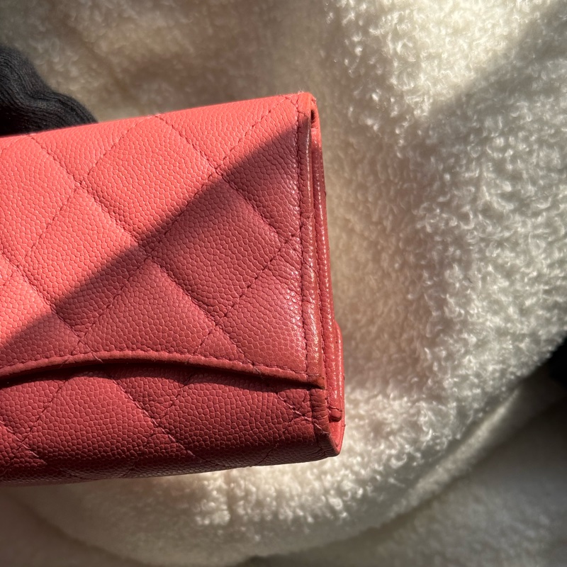 (上海購證🌹全配）香奈兒cf雙層荔枝零錢包 💕乾燥玫瑰粉-8