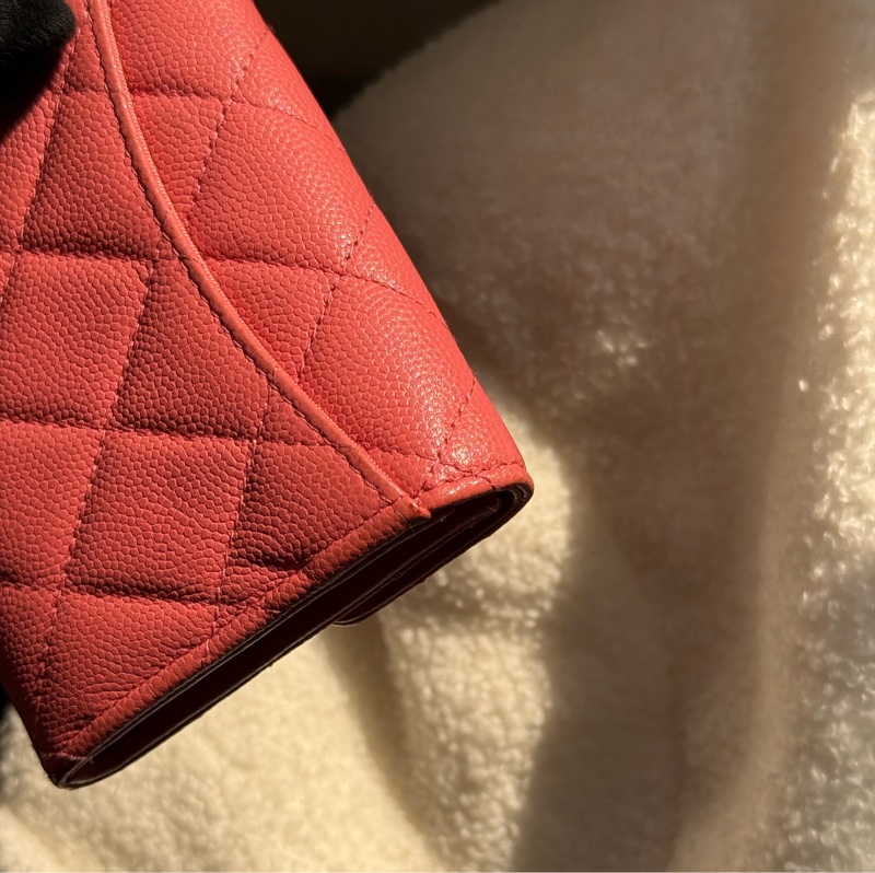 (上海購證🌹全配）香奈兒cf雙層荔枝零錢包 💕乾燥玫瑰粉-9