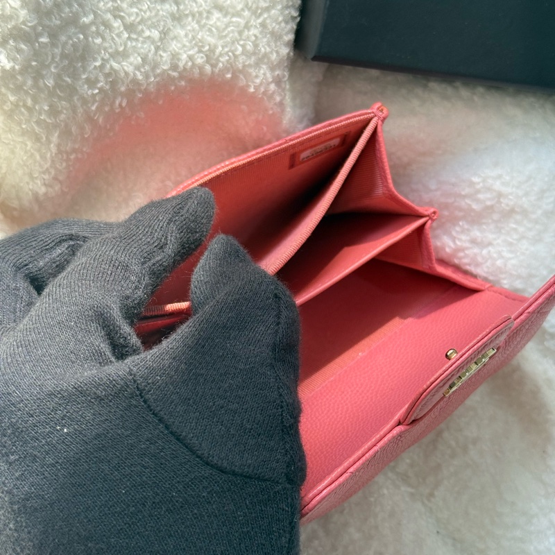 (上海購證🌹全配）香奈兒cf雙層荔枝零錢包 💕乾燥玫瑰粉-14