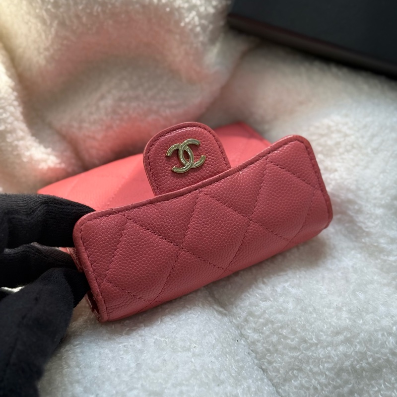 (上海購證🌹全配）香奈兒cf雙層荔枝零錢包 💕乾燥玫瑰粉-15