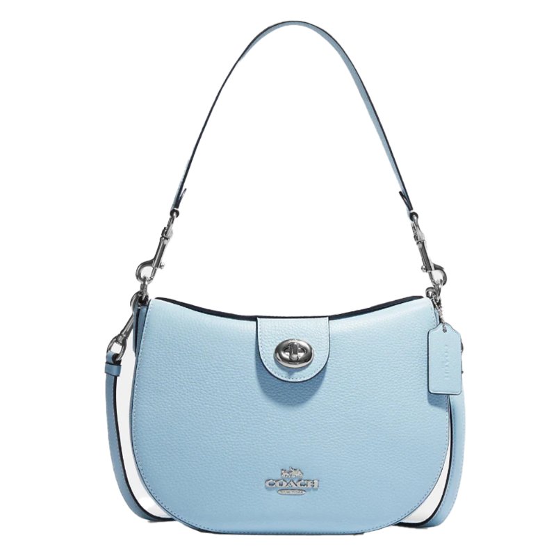 【COACH】旋扣造型斜肩背兩用包-寶寶藍-3