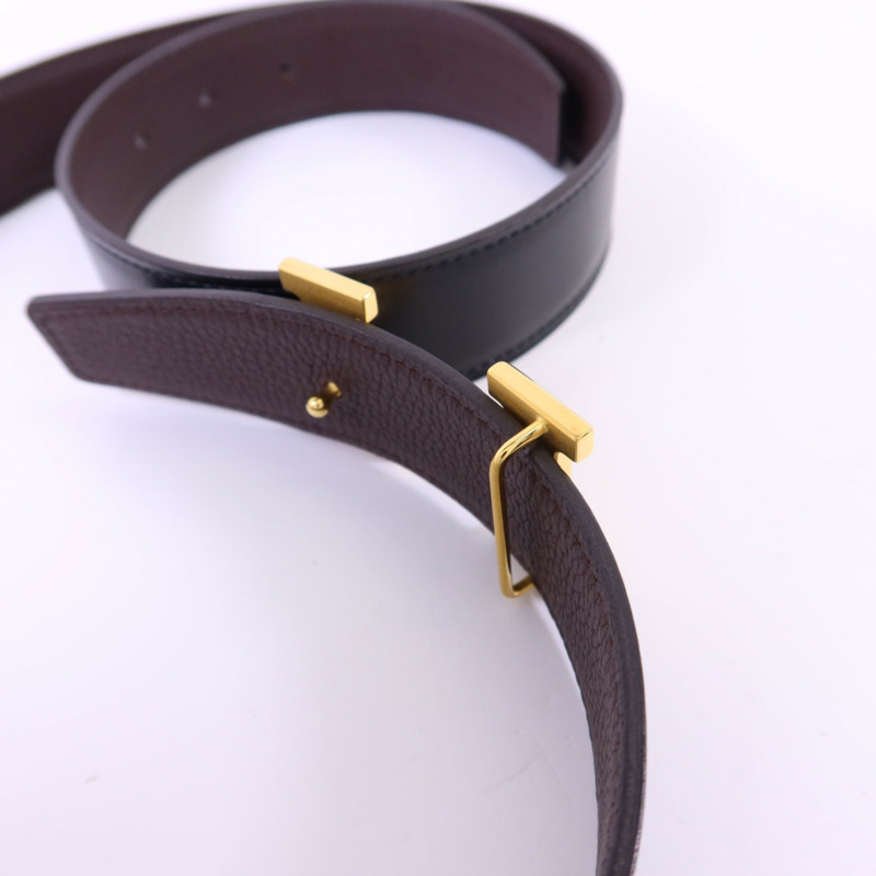 HERMES Box/Togo皮革Constance H Belt 90cm金扣皮帶Noir/Chocolat-6