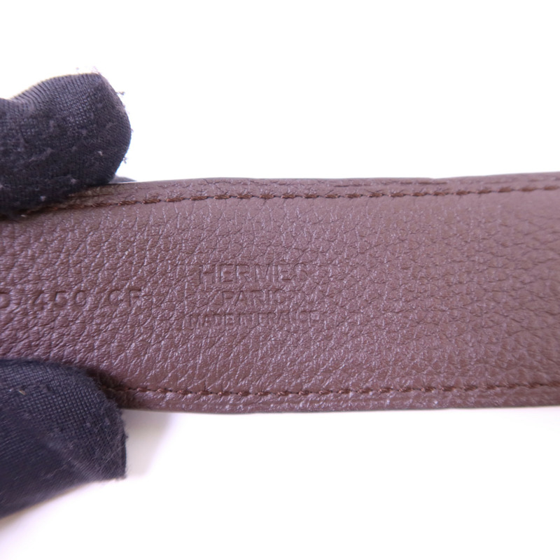 HERMES Box/Togo皮革Constance H Belt 90cm金扣皮帶Noir/Chocolat-9