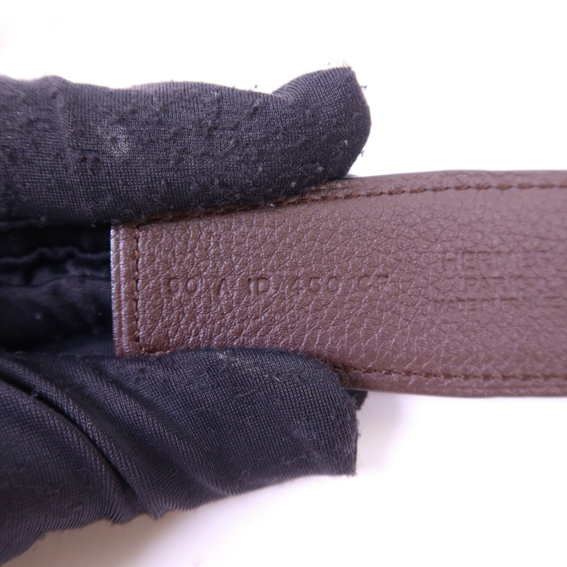 HERMES Box/Togo皮革Constance H Belt 90cm金扣皮帶Noir/Chocolat-10