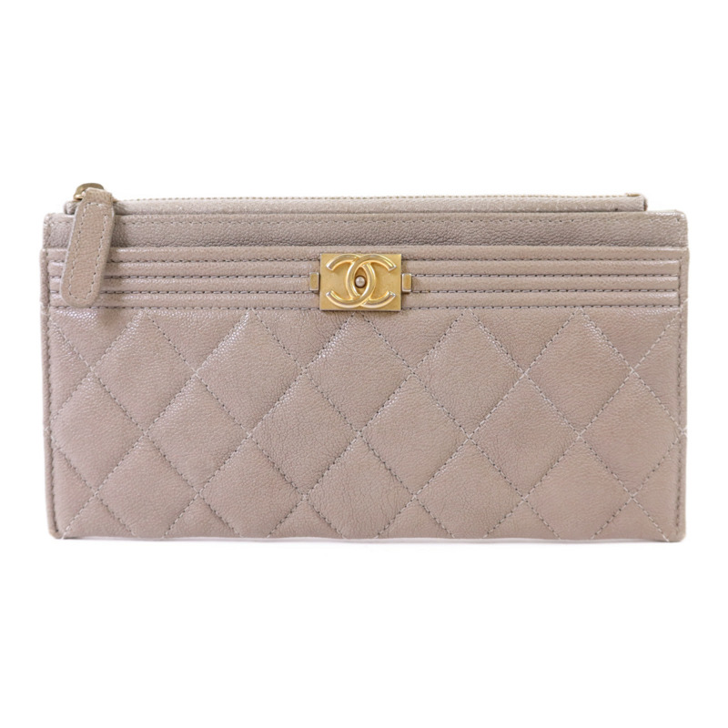 CHANEL 牛皮皮革Boy Long Wallet金扣長錢包-0