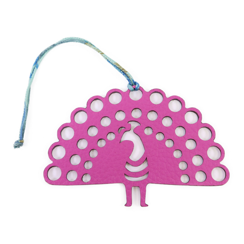 HERMES Clemence皮革/Chevre皮革Petit H Peacock Charm掛飾-0