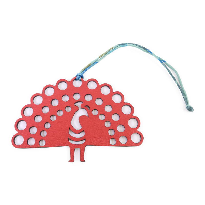 HERMES Clemence皮革/Chevre皮革Petit H Peacock Charm掛飾-1