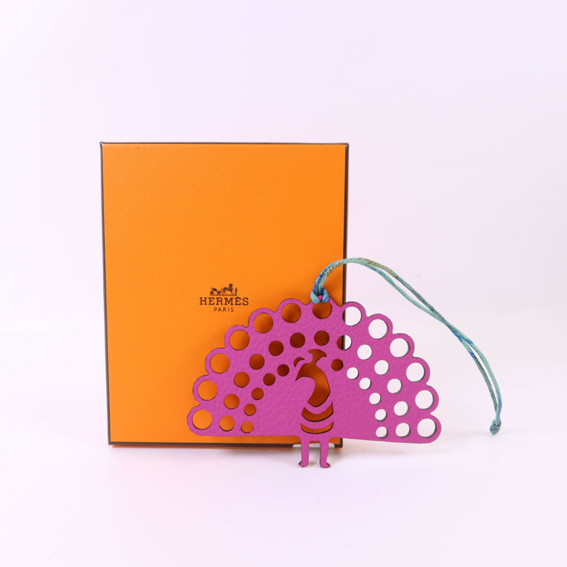 HERMES Clemence皮革/Chevre皮革Petit H Peacock Charm掛飾-9