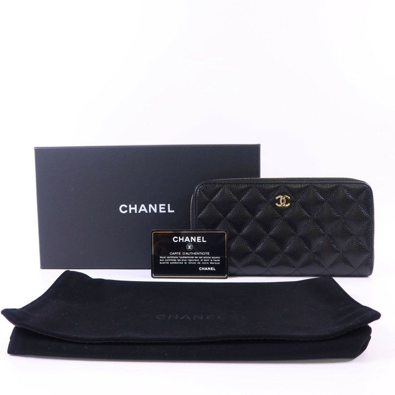 CHANEL 牛皮皮革Zipper Long Wallet金扣長錢包-18