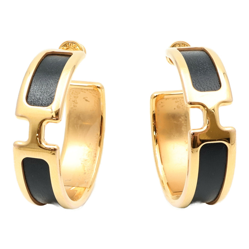 HERMES 金屬/Box Calf皮革Olympe Earrings耳環Noir-0