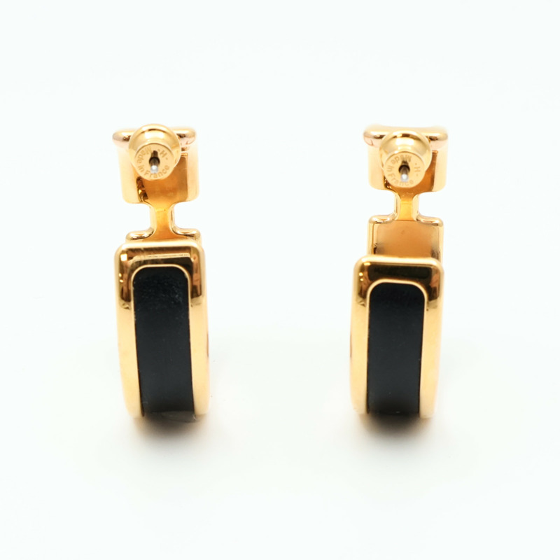 HERMES 金屬/Box Calf皮革Olympe Earrings耳環Noir-2