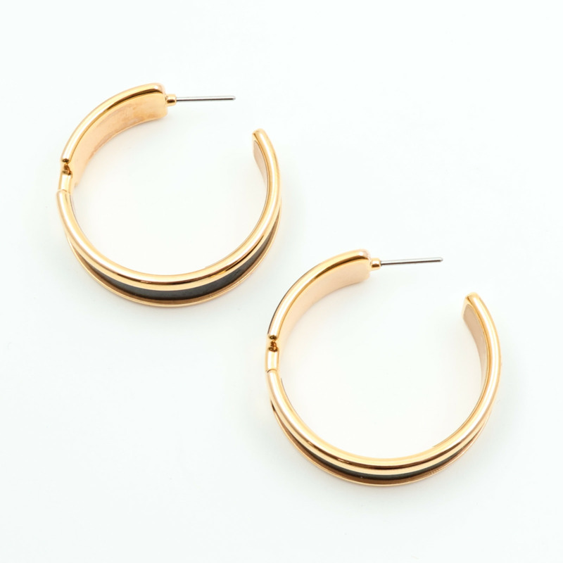 HERMES 金屬/Box Calf皮革Olympe Earrings耳環Noir-3