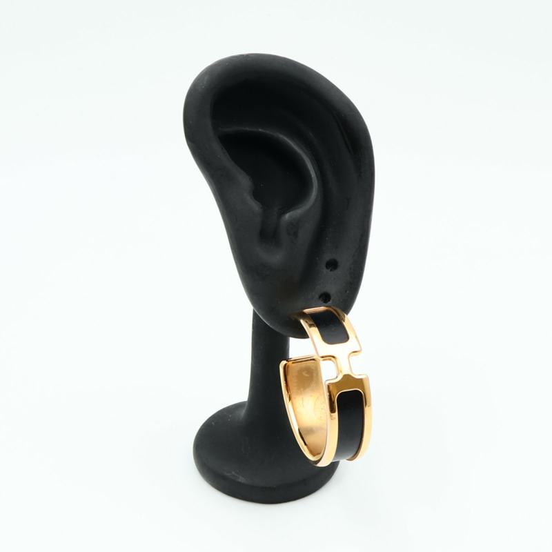 HERMES 金屬/Box Calf皮革Olympe Earrings耳環Noir-7