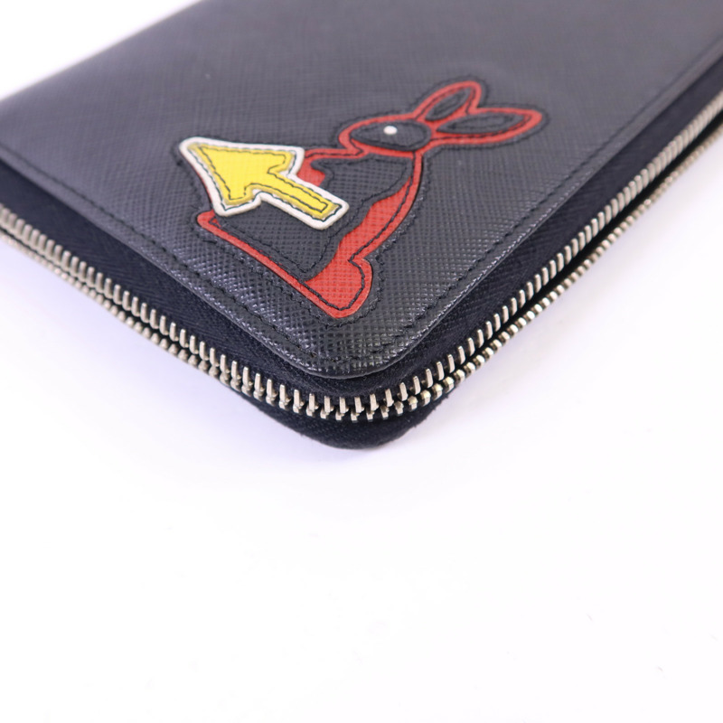PRADA 牛皮皮革Long Zip Wallet銀扣長錢包-10