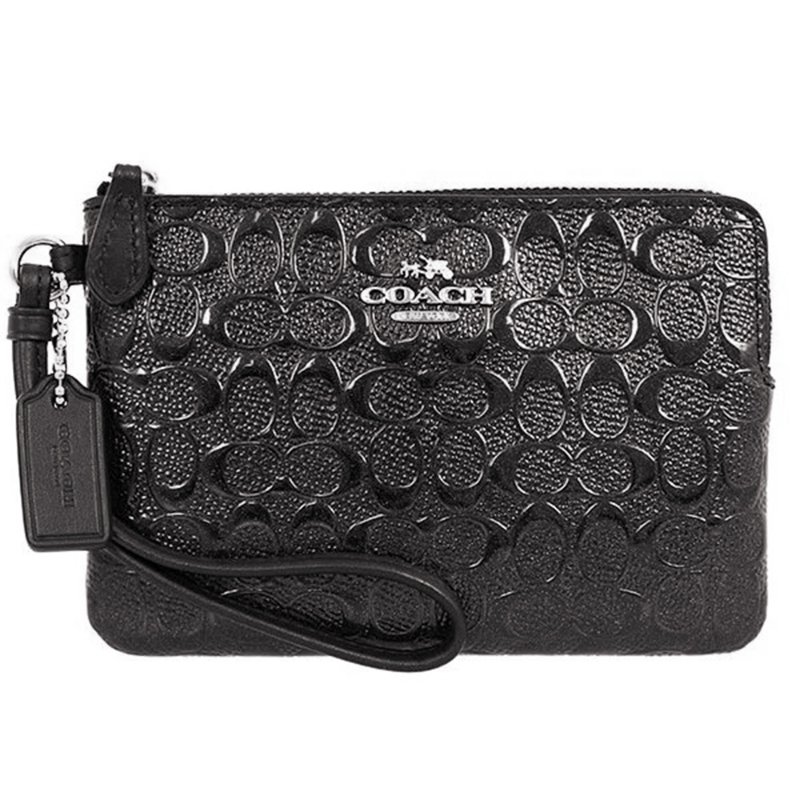 【COACH】立體LOGO壓紋零錢手拿包-黑-0